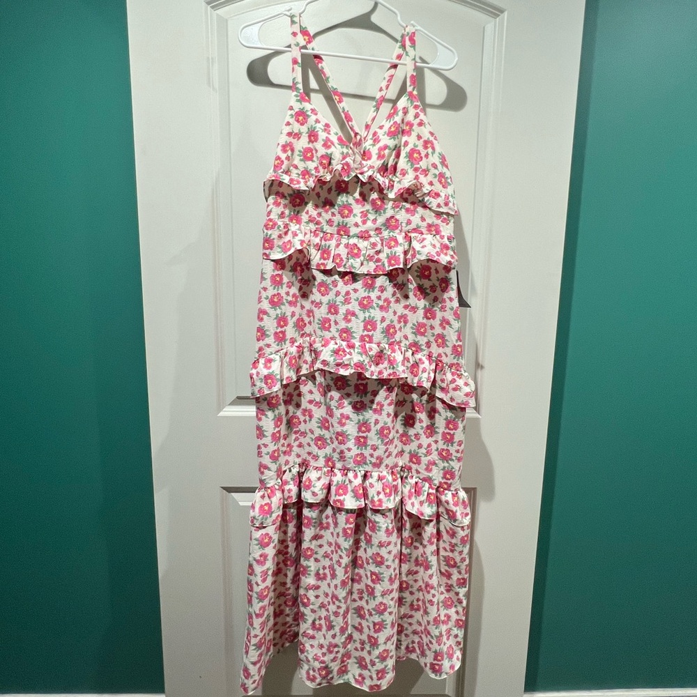 floral tiered ruffle midi dress